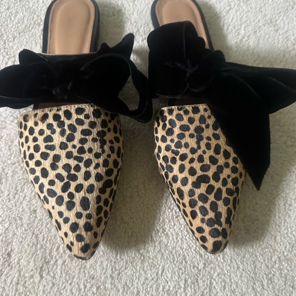 Ulla Johnson Animal Print Mules with Black Velvet Bow - Picture 1 of 3